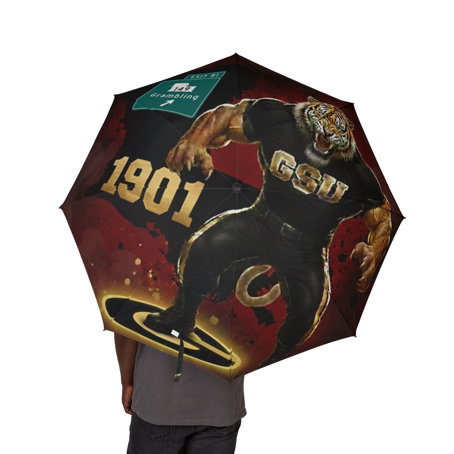 Tiger Mascot Foldable Umbrella — College Sports Team Rain Umbrella