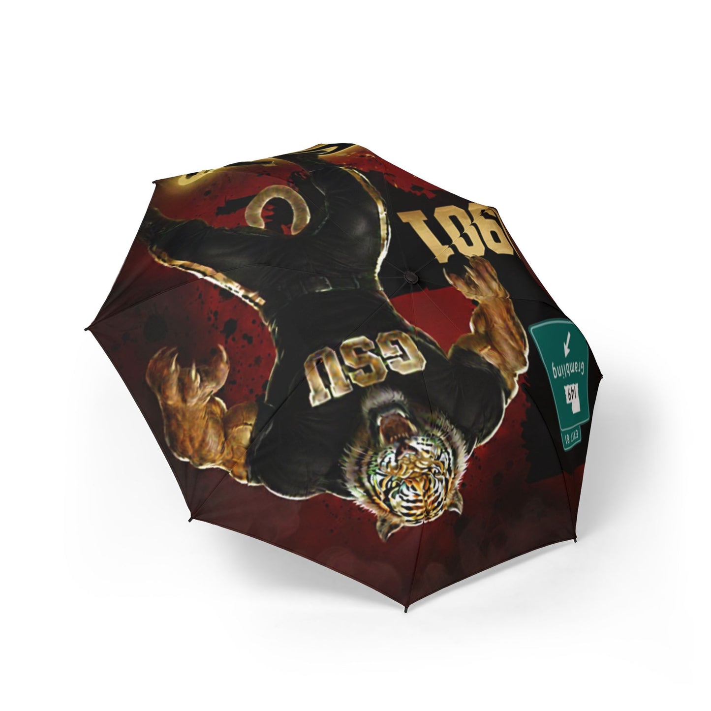Tiger Mascot Foldable Umbrella — College Sports Team Rain Umbrella
