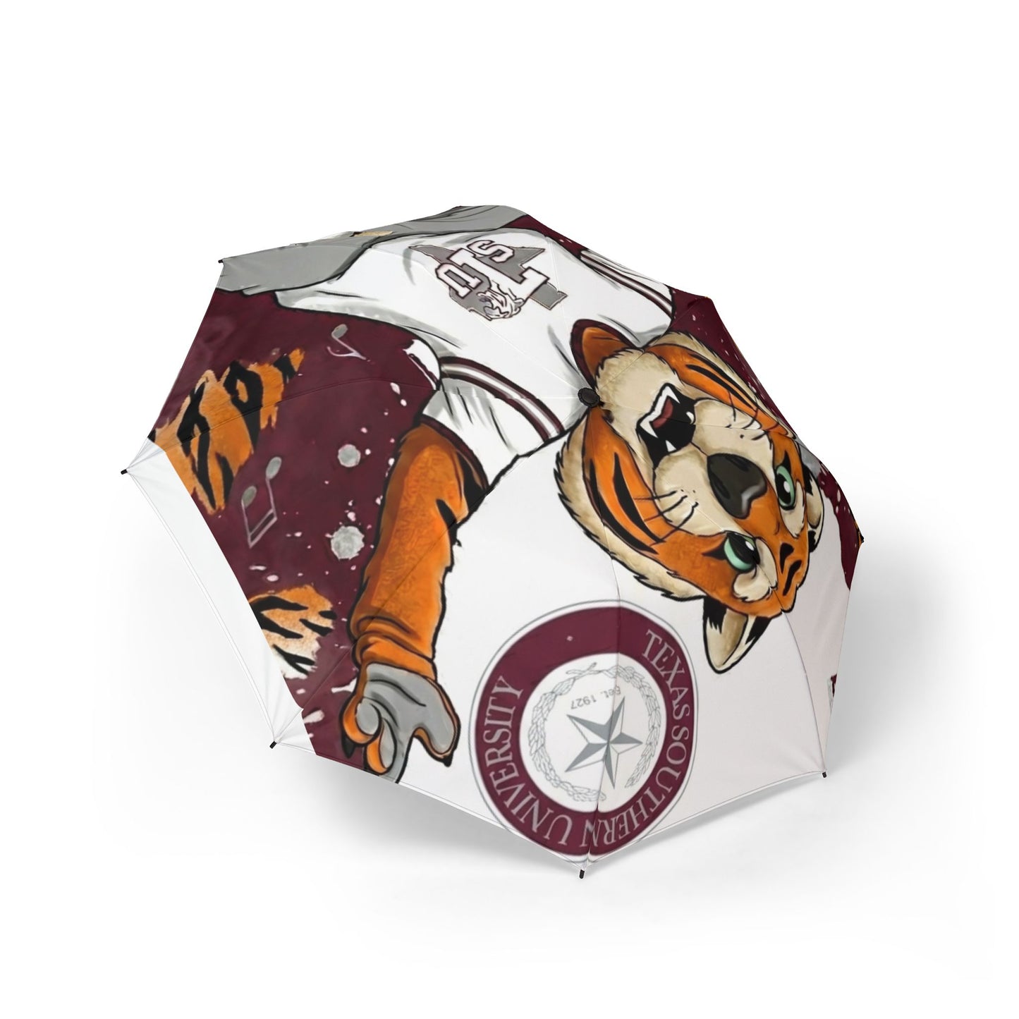Tiger Mascot Foldable Umbrella — College Team Logo Rain Umbrella