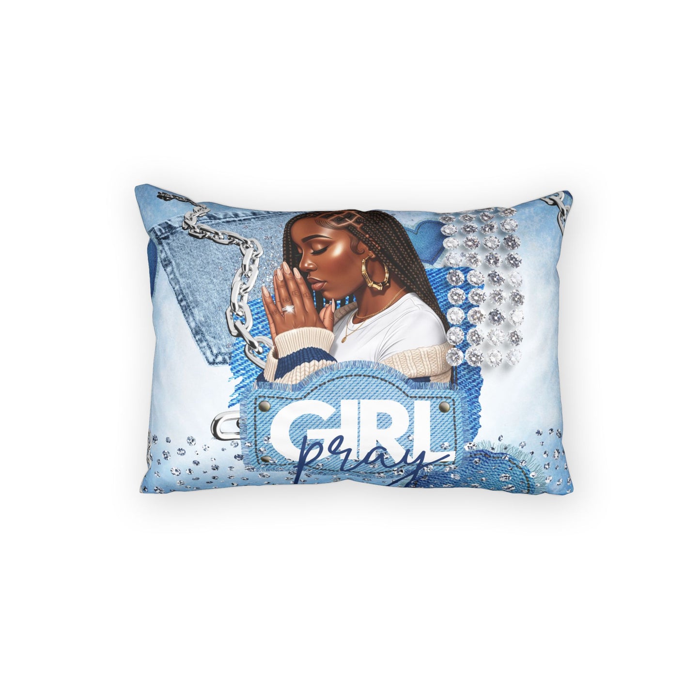 Braid Girl Pray Blue Decorative Pillow Sham — Fashionable Cotton Accent Pillow Cover
