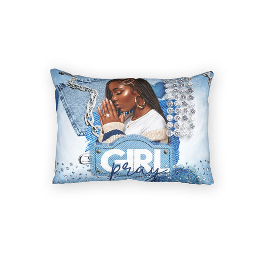 Braid Girl Pray Blue Decorative Pillow Sham — Fashionable Cotton Accent Pillow Cover