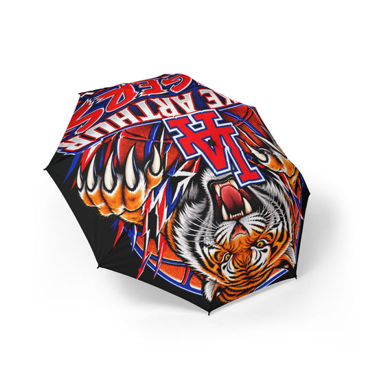 Tiger Graphic Foldable Umbrella — Bold Red & Blue Sports Design, Semi-Automatic Compact Umbrella