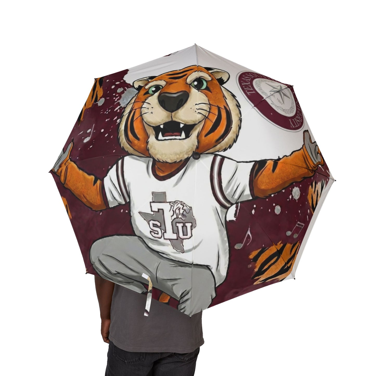 Tiger Mascot Foldable Umbrella — College Team Logo Rain Umbrella