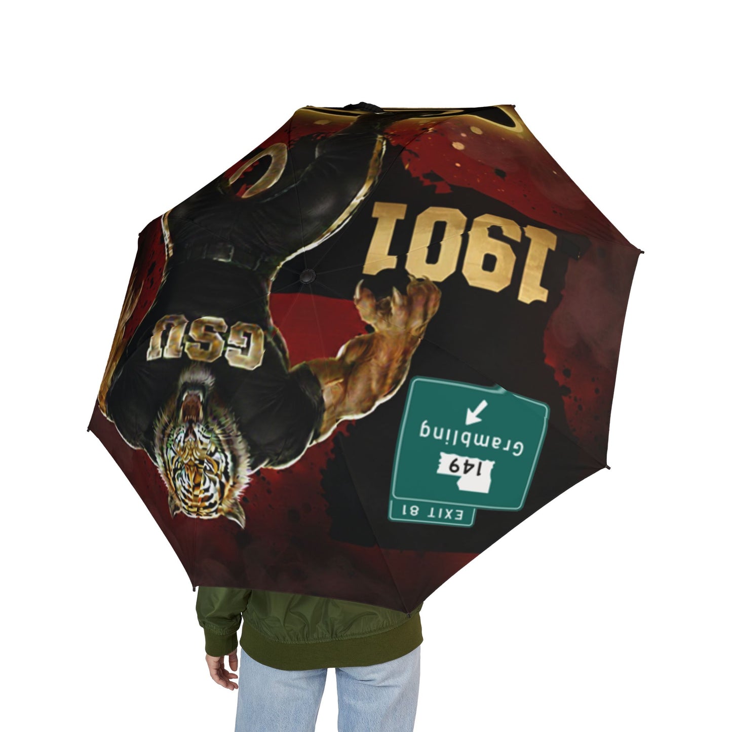 Tiger Mascot Foldable Umbrella — College Sports Team Rain Umbrella