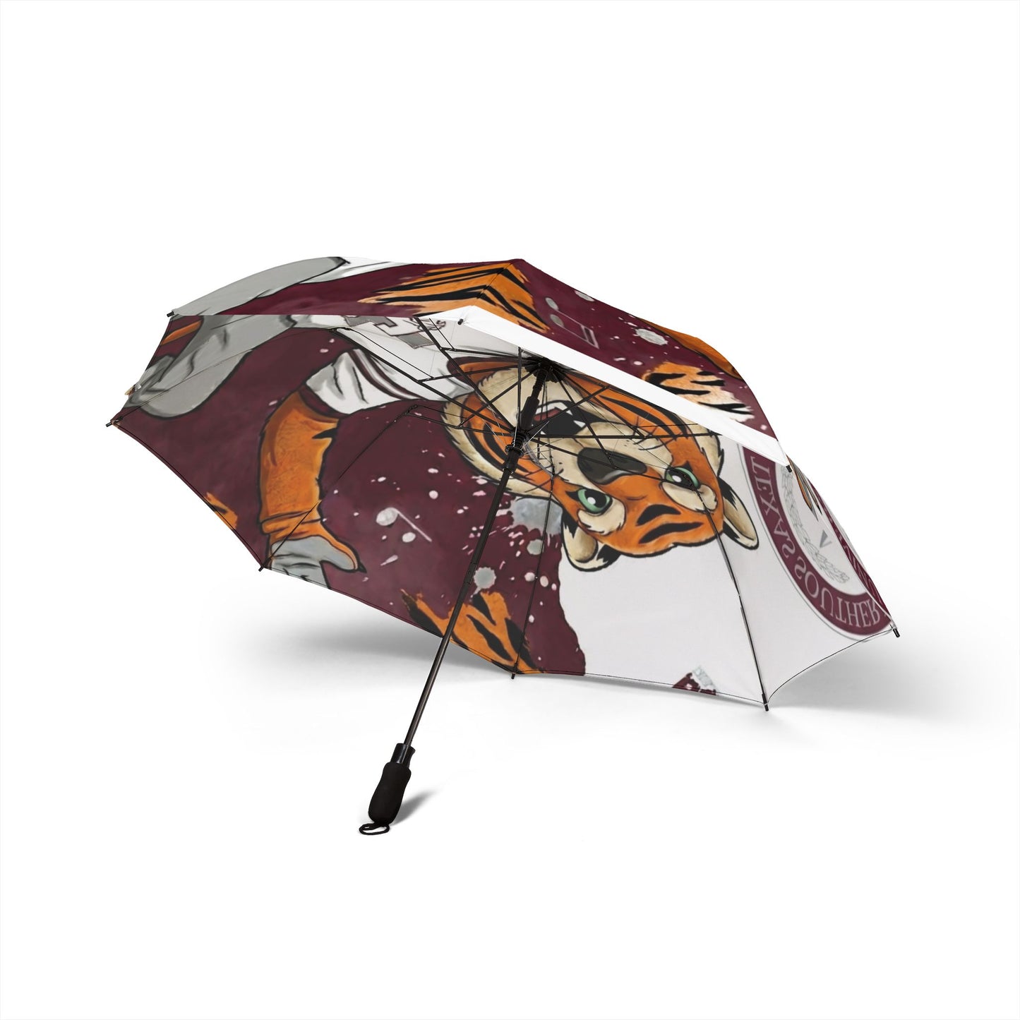 Tiger Mascot Foldable Umbrella — College Team Logo Rain Umbrella