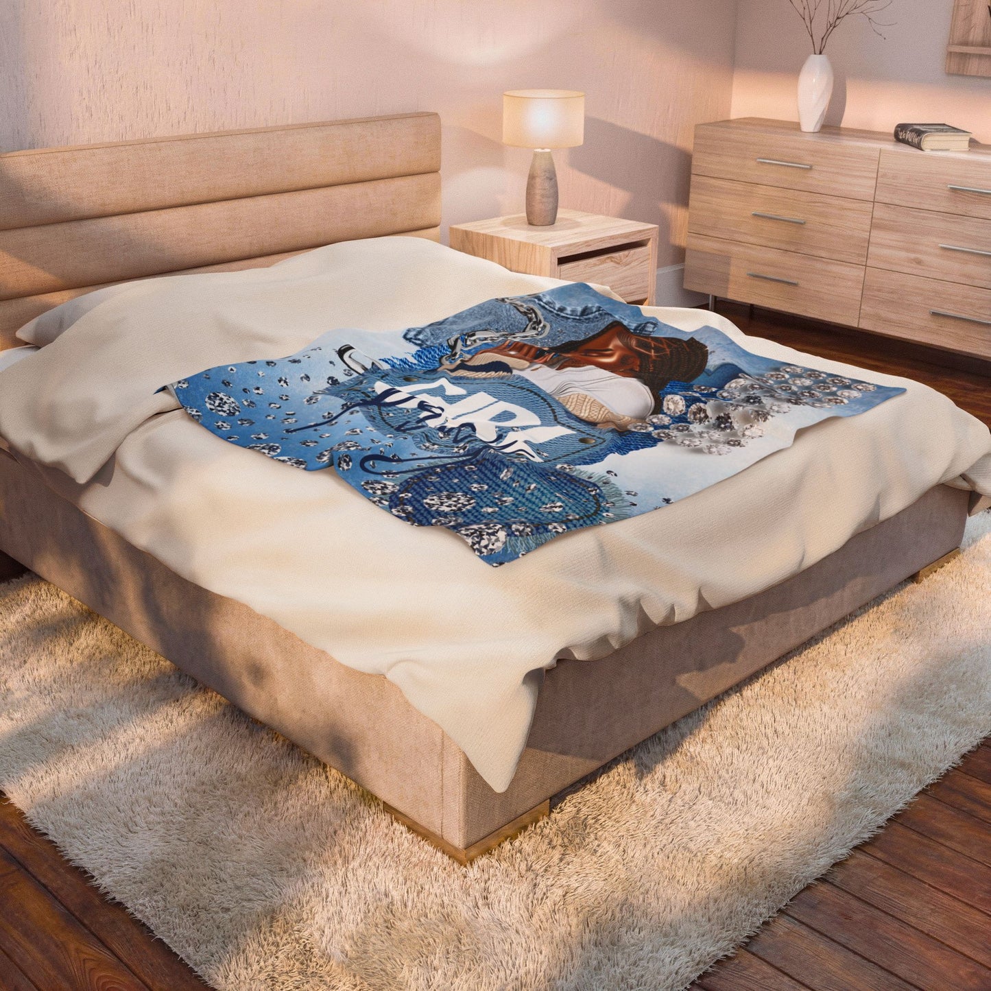 Braid Girl Pray Velveteen Plush Blanket — Inspirational Denim-Style Prayer Design